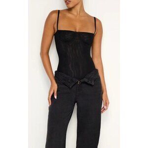 NWT Good American MESH BUSTIER BODYSUIT | BLACK size-XS